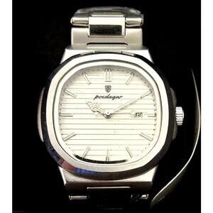 Vintage Poedagar Nautilis White Guilloché Dial Mens Watch